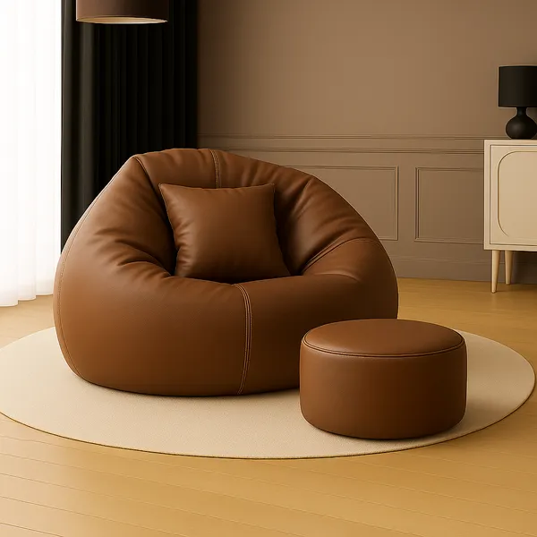 Tan_Tear_Drop_Bean_Bag_Cover_With_Footrest_And_Cushion_Without_Beans