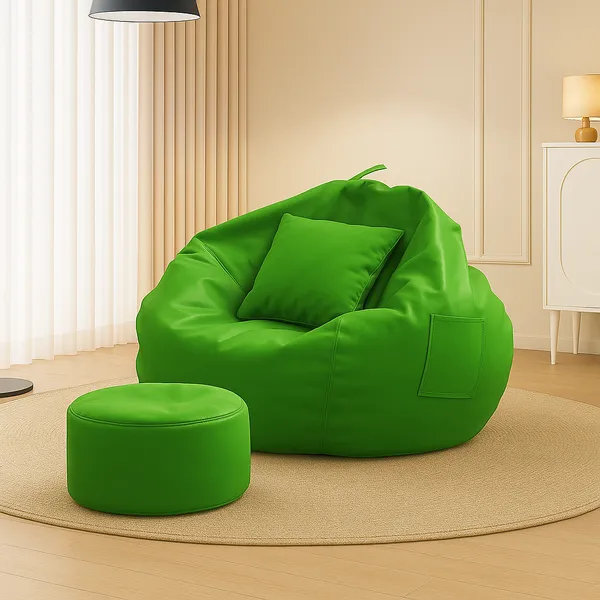 Green_Tear_Drop_Bean_Bag_Cover_With_Footrest_And_Cushion_Without_Beans