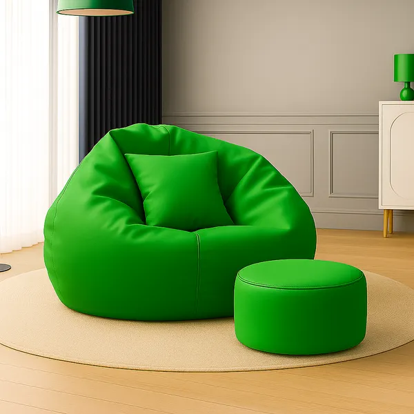 Green_Tear_Drop_Bean_Bag_Cover_With_Footrest_And_Cushion_Without_Beans