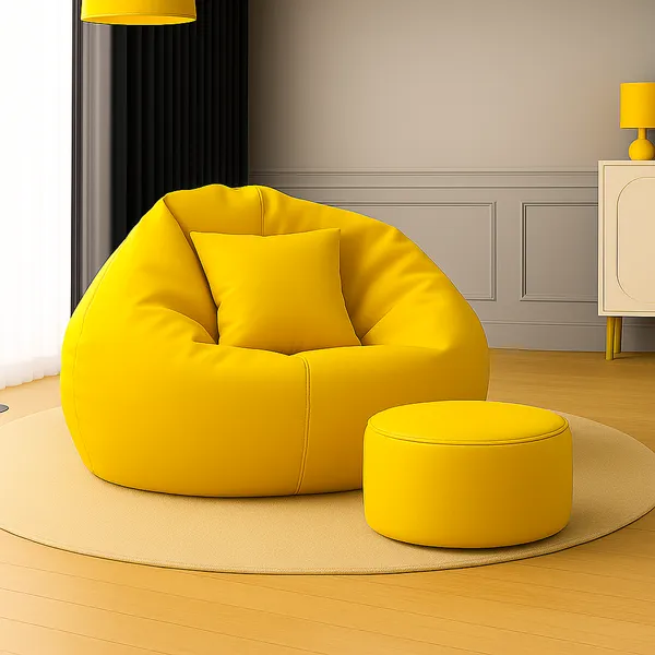 Yellow_Tear_Drop_Bean_Bag_Cover_With_Footrest_And_Cushion_Without_Beans