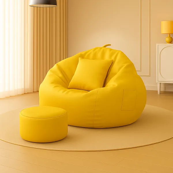Yellow_Tear_Drop_Bean_Bag_Cover_With_Footrest_And_Cushion_Without_Beans