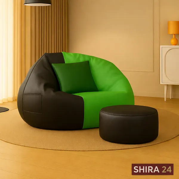 Black_And_Green_Tear_Drop_Bean_Bag_Cover_With_Footrest_Cushion_Without_Beans