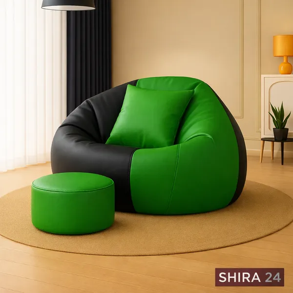 Black_And_Green_Tear_Drop_Bean_Bag_Cover_With_Footrest_Cushion_Without_Beans