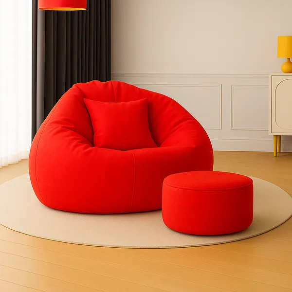 Red_Tear_Drop_Bean_Bag_Cover_With_Footrest_And_Cushion_Without_Beans