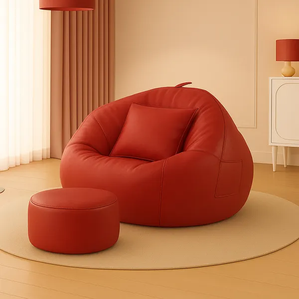 Red_Tear_Drop_Bean_Bag_Cover_With_Footrest_And_Cushion_Without_Beans