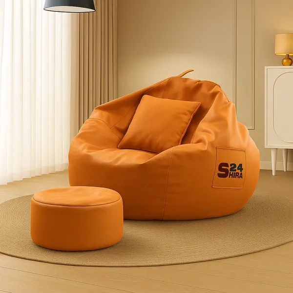 Orange_Tear_Drop_Bean_Bag_Cover_With_Footrest_And_Cushion_Without_Beans