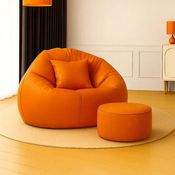 Orange_Tear_Drop_Bean_Bag_Cover_With_Footrest_And_Cushion_Without_Beans