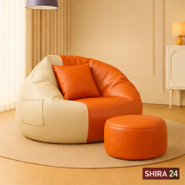 Orange_And_Cream_Tear_Drop_Bean_Bag_Cover_With_Footrest_Cushion_Without_Beans