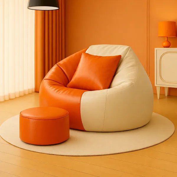 Orange_And_Cream_Tear_Drop_Bean_Bag_Cover_With_Footrest_Cushion_Without_Beans