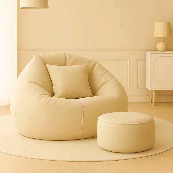 Cream_Tear_Drop_Bean_Bag_Cover_With_Footrest_And_Cushion_Without_Beans