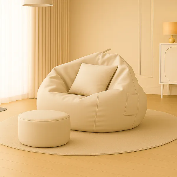 Cream_Tear_Drop_Bean_Bag_Cover_With_Footrest_And_Cushion_Without_Beans
