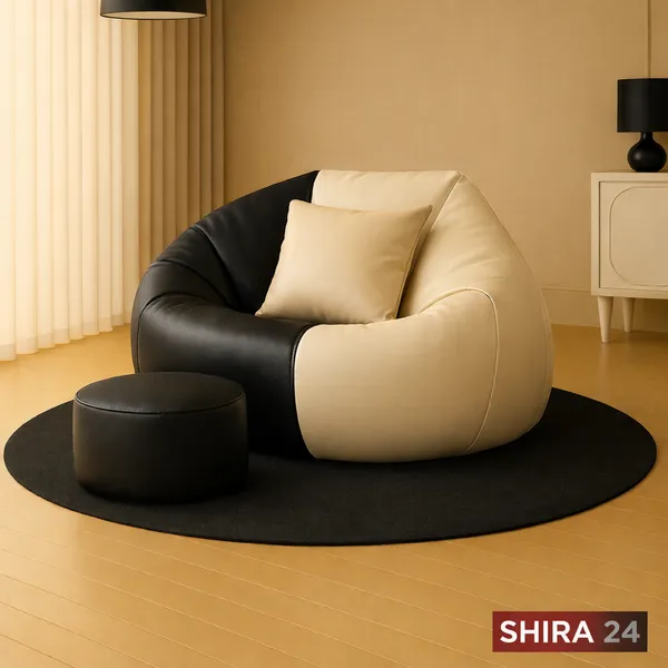 Black_And_Cream_Tear_Drop_Bean_Bag_Cover_With_Footrest_Cushion_Without_Beans