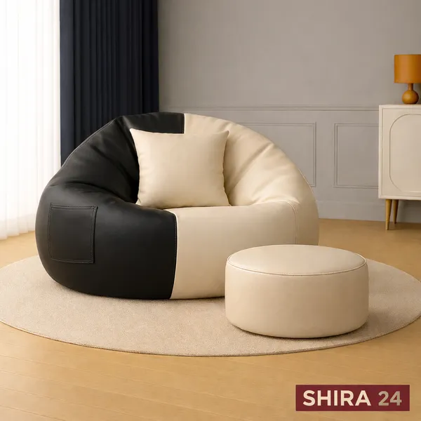 Black_And_Cream_Tear_Drop_Bean_Bag_Cover_With_Footrest_Cushion_Without_Beans