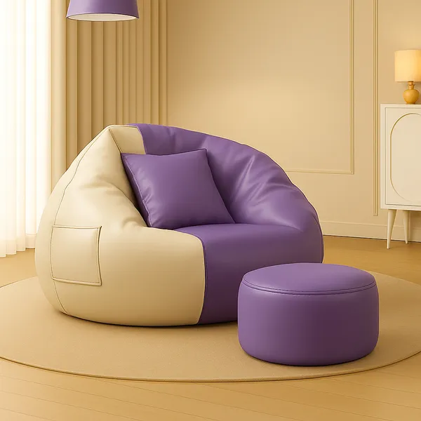 Purple_And_Cream_Tear_Drop_Bean_Bag_Cover_With_Footrest_Cushion_Without_Beans