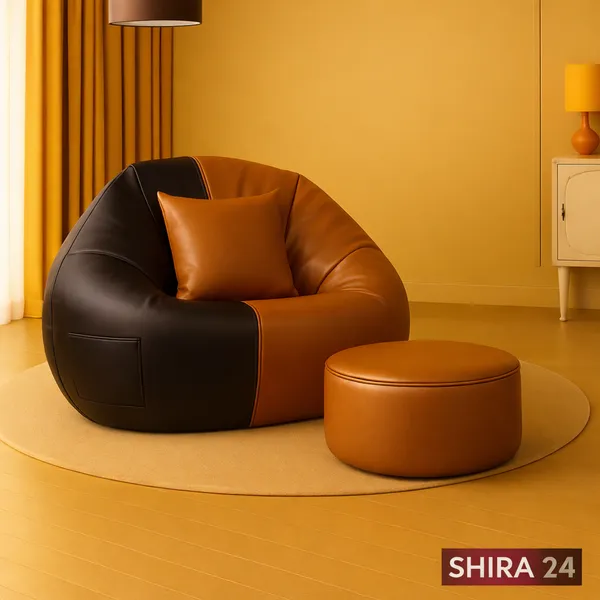 Tan_And_Black_Tear_Drop_Bean_Bag_Cover_With_Footrest_Cushion_Without_Beans