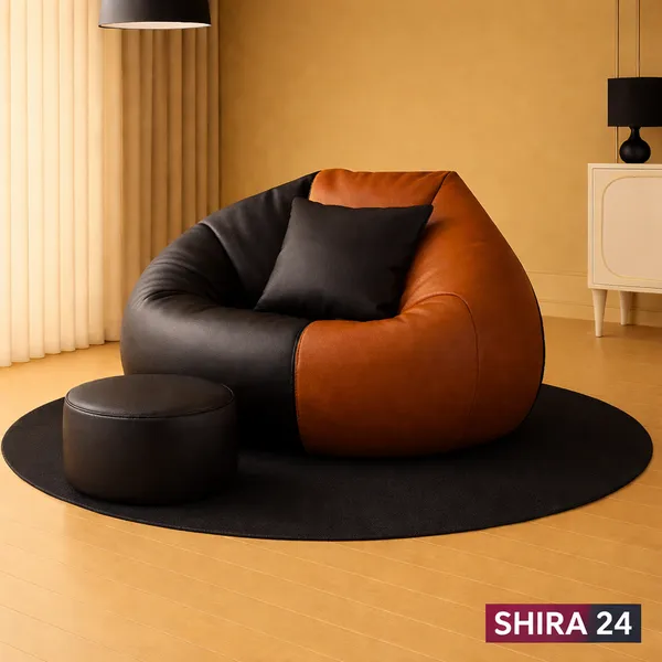 Tan_And_Black_Tear_Drop_Bean_Bag_Cover_With_Footrest_Cushion_Without_Beans