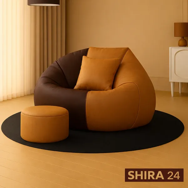 Tan_And_Brown_Tear_Drop_Bean_Bag_Cover_With_Footrest_Cushion_Without_Beans