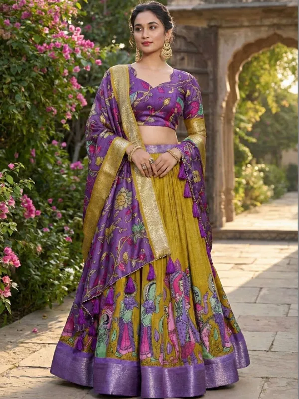 Yellow_Color_Dola_Silk_Designer_Kalamkari_Print_Lehenga_Choli