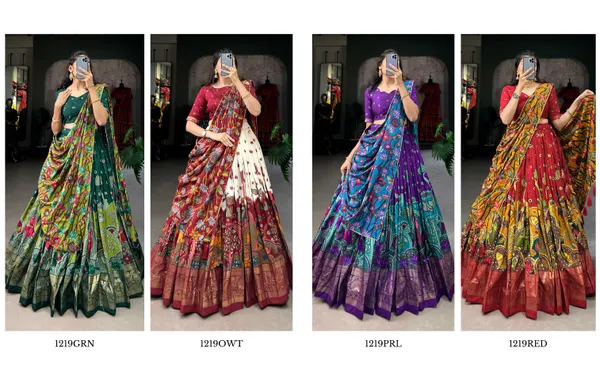 Green_color_tussar_silk_foil_print_lehenga_choli