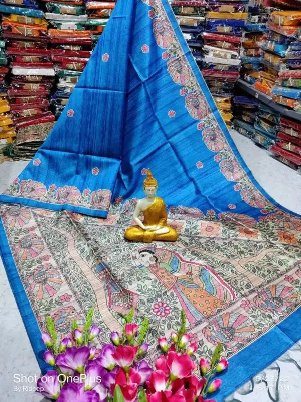 Light_Blue_Madhubani_Cotton_Silk_Printed_Saree