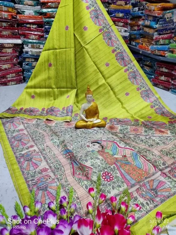 Green_Madhubani_Cotton_Silk_Printed_Saree