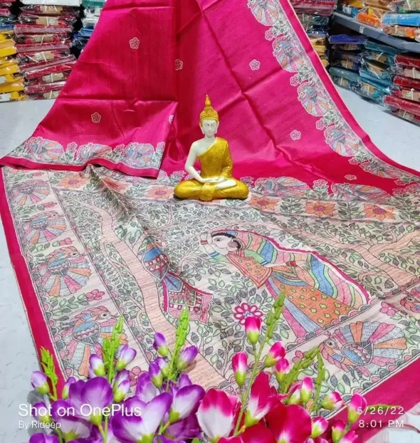 Pink_Madhubani_Cotton_Silk_Printed_Saree