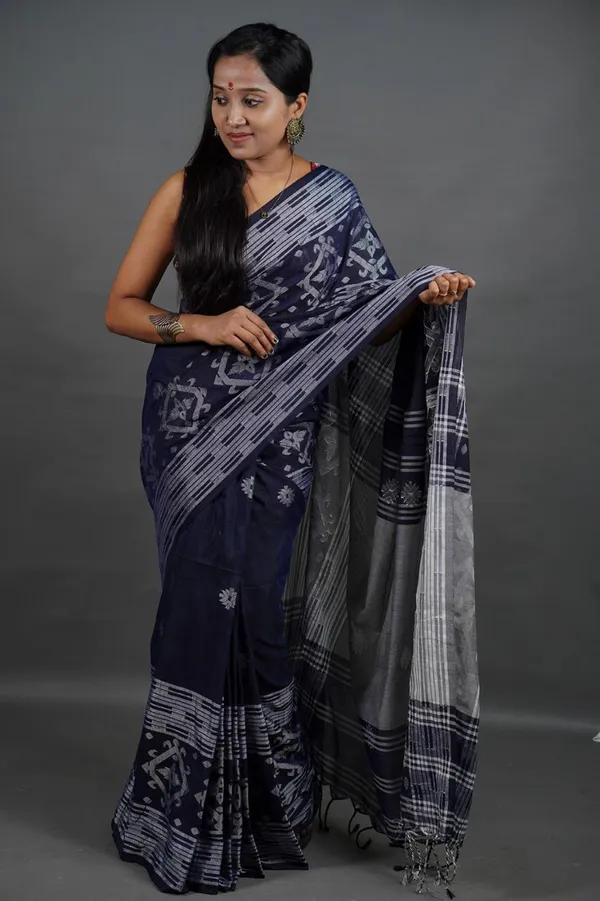 Navy_Blue_Cotton_Handloom_Saree