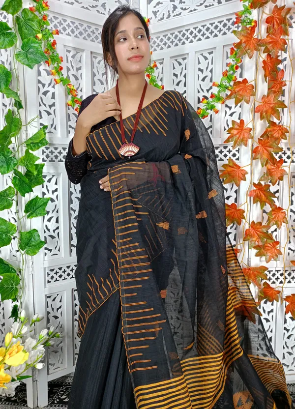 Black_Cotton_Silk_Weaving_Work_Handloom_Saree