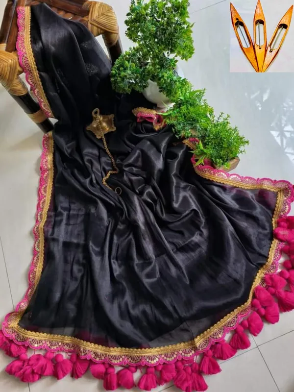 Black_Pure_Raga_Tissue_Lace_Border_Design_Handloom_Cotton_Silk_Saree