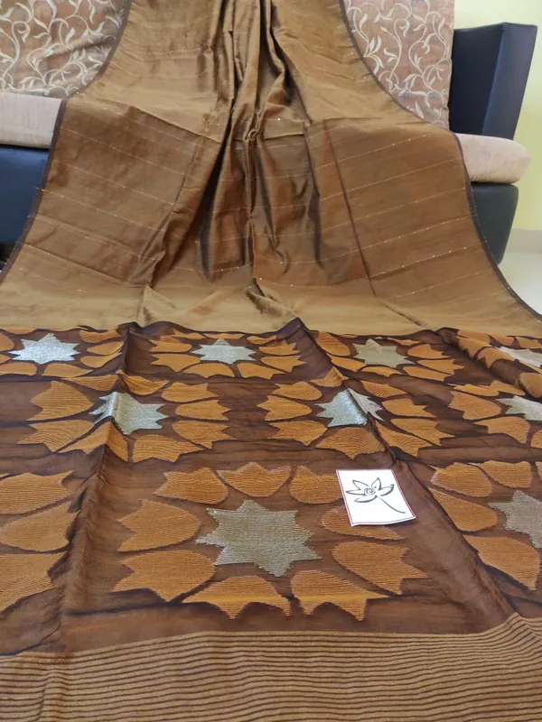 Brown_Sequin_Work_Cotton_Silk_Handloom_Saree