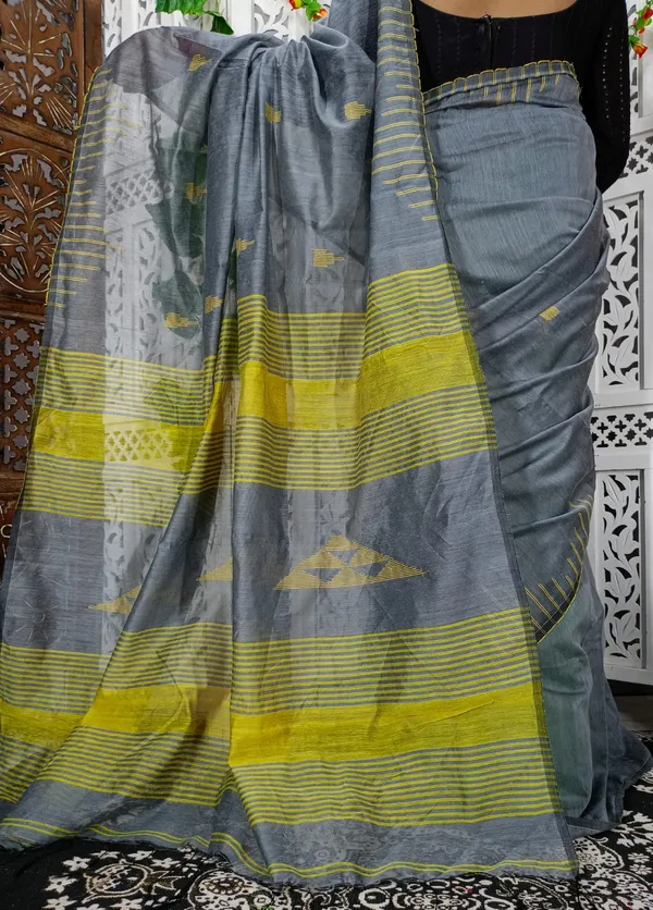 Grey_Cotton_Silk_Weaving_Work_Handloom_Saree