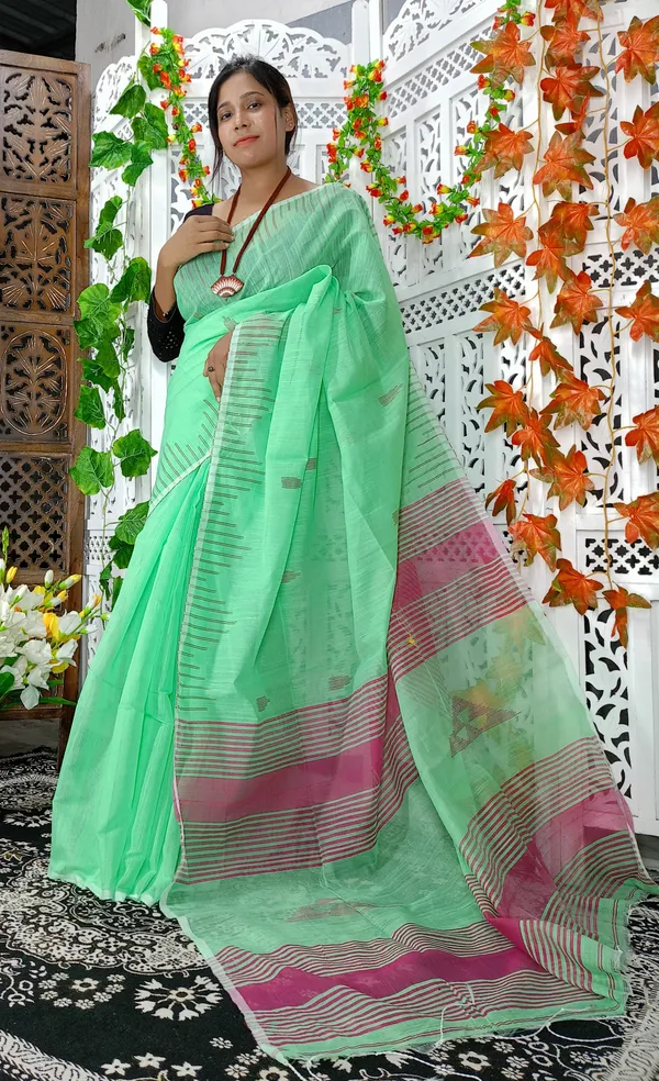 Green_Cotton_Silk_Weaving_Work_Handloom_Saree