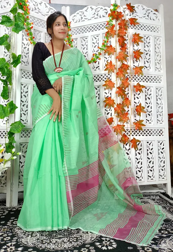 Green_Cotton_Silk_Weaving_Work_Handloom_Saree