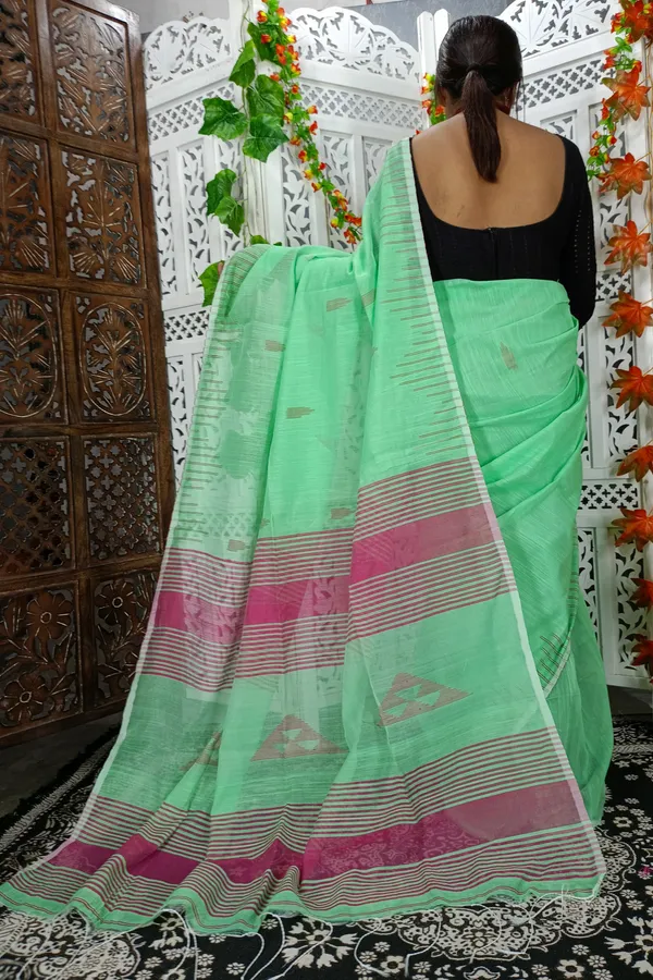 Green_Cotton_Silk_Weaving_Work_Handloom_Saree