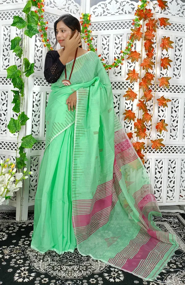 Green_Cotton_Silk_Weaving_Work_Handloom_Saree