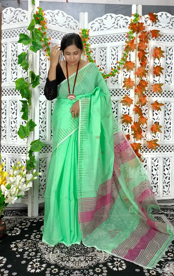 Green_Cotton_Silk_Weaving_Work_Handloom_Saree