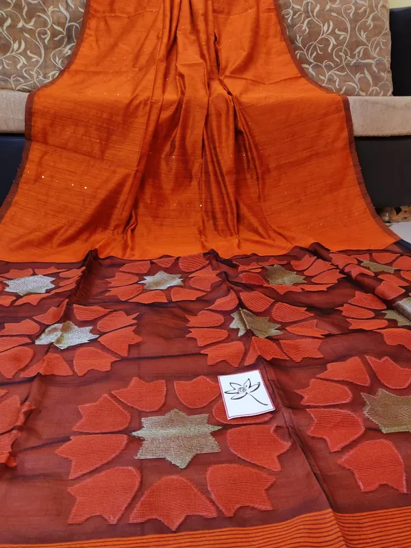 Orange_Sequin_Work_Cotton_Silk_Handloom_Saree