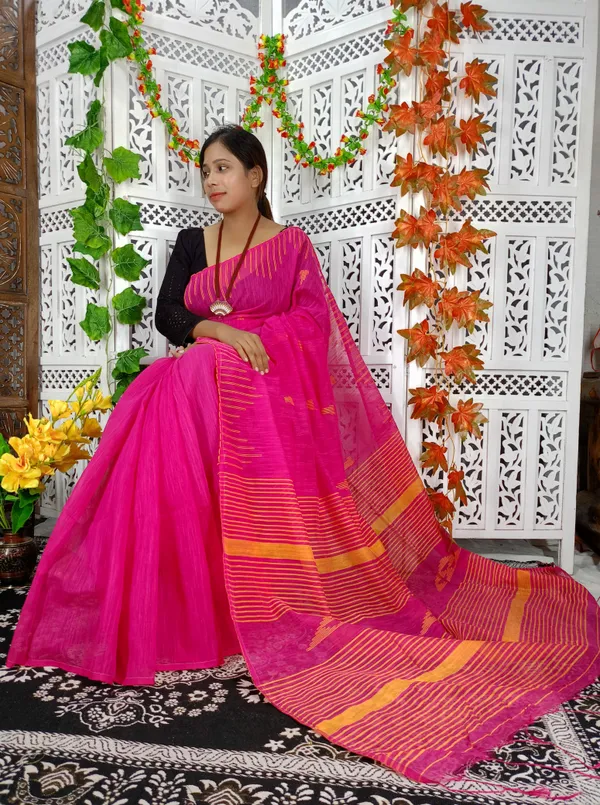 Pink_Cotton_Silk_Weaving_Work_Handloom_Saree