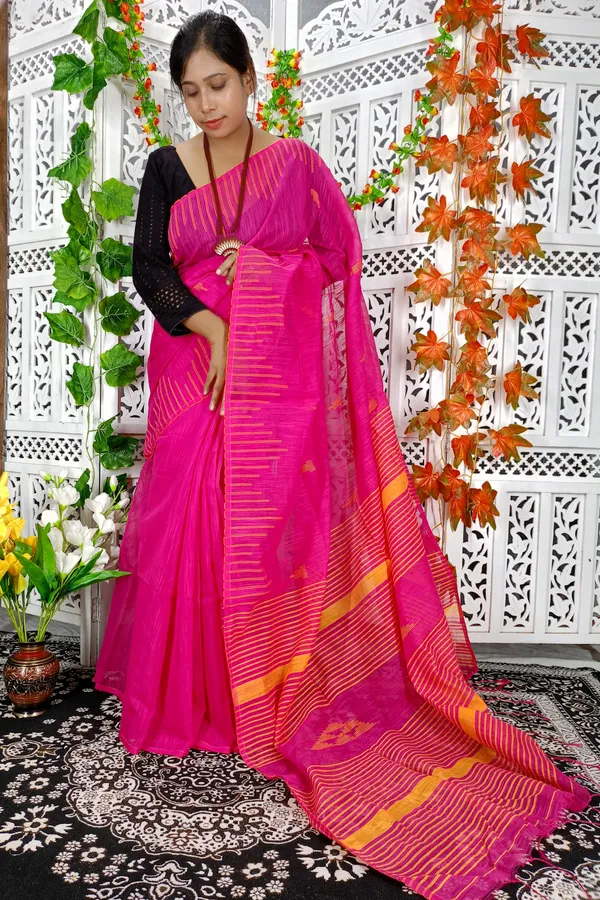 Pink_Cotton_Silk_Weaving_Work_Handloom_Saree