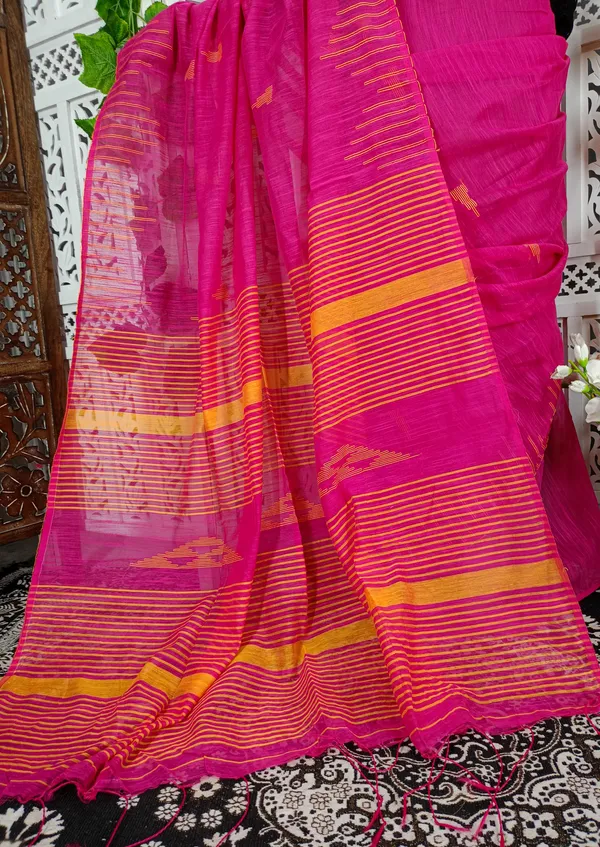 Pink_Cotton_Silk_Weaving_Work_Handloom_Saree