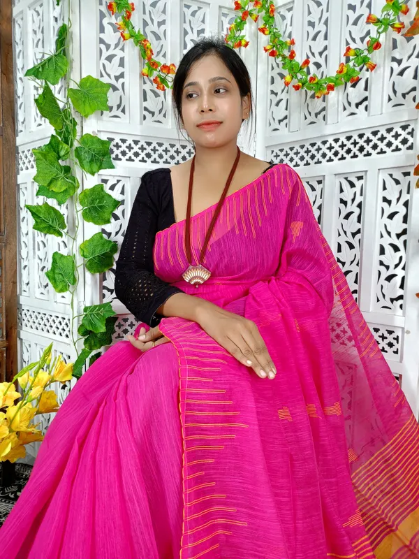 Pink_Cotton_Silk_Weaving_Work_Handloom_Saree