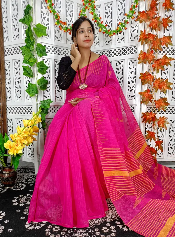 Pink_Cotton_Silk_Weaving_Work_Handloom_Saree
