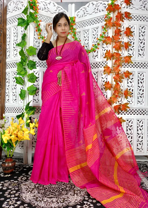 Pink_Cotton_Silk_Weaving_Work_Handloom_Saree