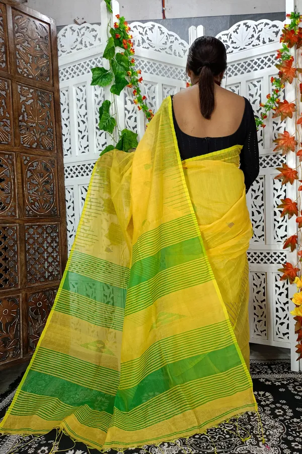 Yellow_Cotton_Silk_Weaving_Work_Handloom_Saree