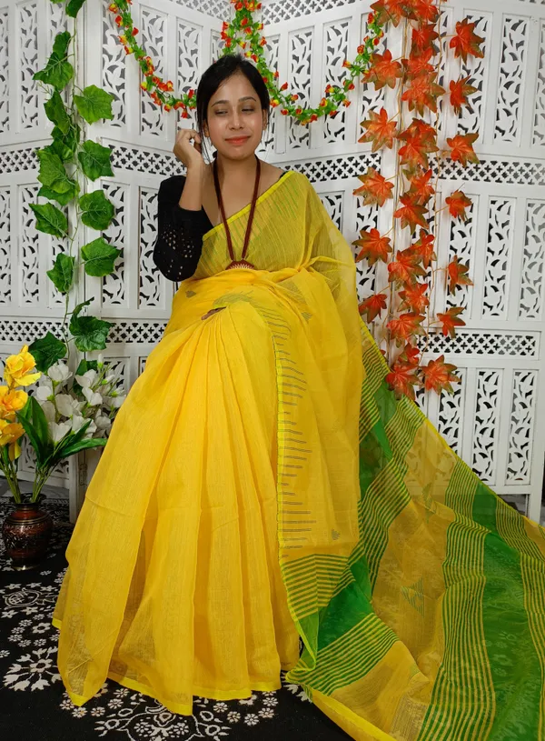 Yellow_Cotton_Silk_Weaving_Work_Handloom_Saree