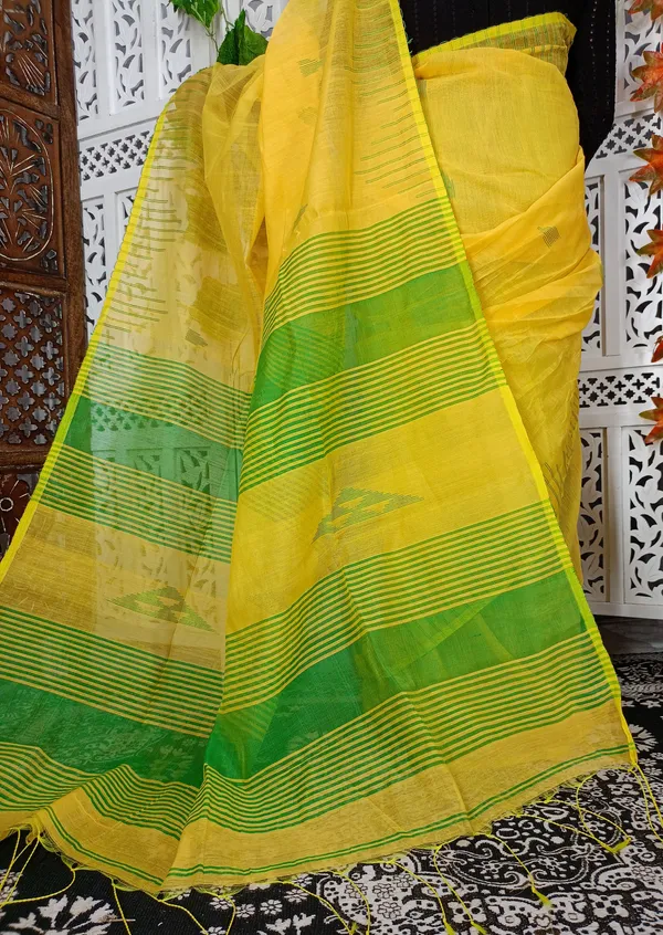 Yellow_Cotton_Silk_Weaving_Work_Handloom_Saree