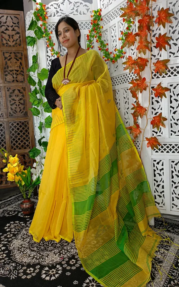 Yellow_Cotton_Silk_Weaving_Work_Handloom_Saree