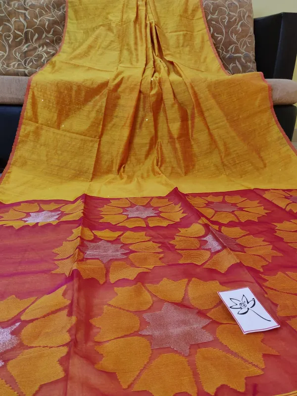 Yellow_Sequin_Work_Cotton_Silk_Handloom_Saree