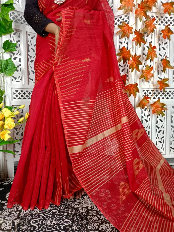 Red_Cotton_Silk_Weaving_Work_Cotton_Silk_Handloom_Saree