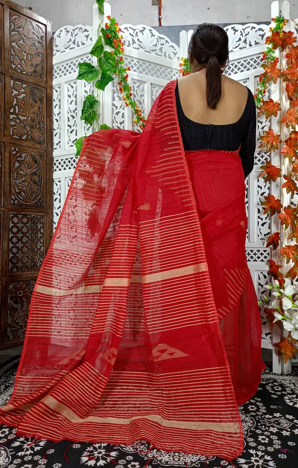 Red_Cotton_Silk_Weaving_Work_Cotton_Silk_Handloom_Saree